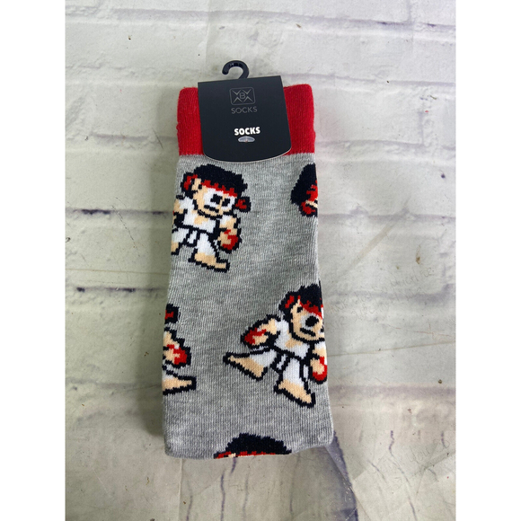Street Fighter Ryu Chibi All Over Print Mens Crew Socks 1 Pair Shoe Size 8-12 - Picture 1 of 2